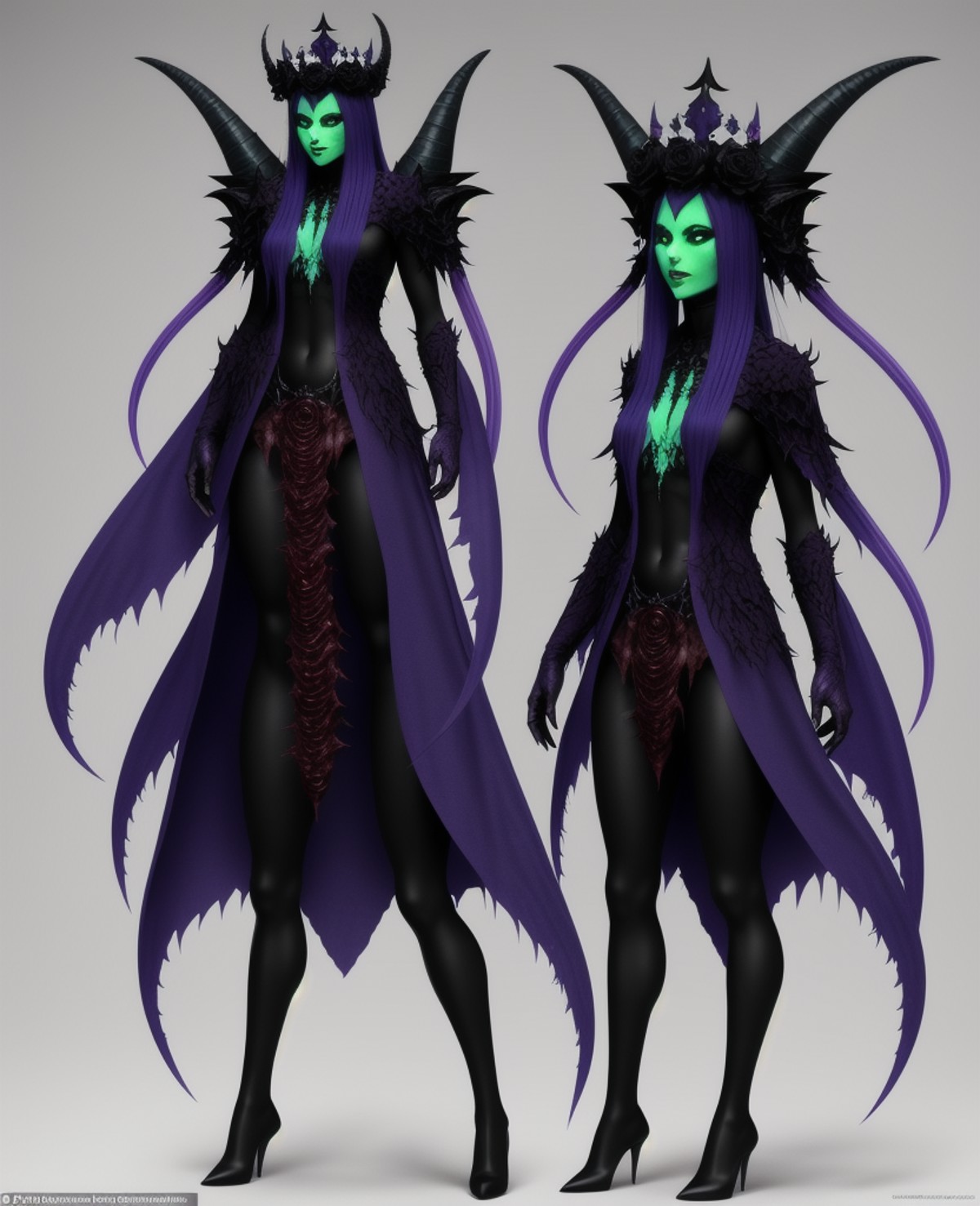 Fullbody creature concept demon of envy looks like a frail and hunched nightmarish lord dressed in clothes woven from aliv...